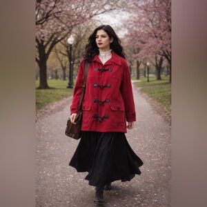 Jantzen Petite Red Corduroy Toggle Coat Lined Jacket Women’s Size L Large